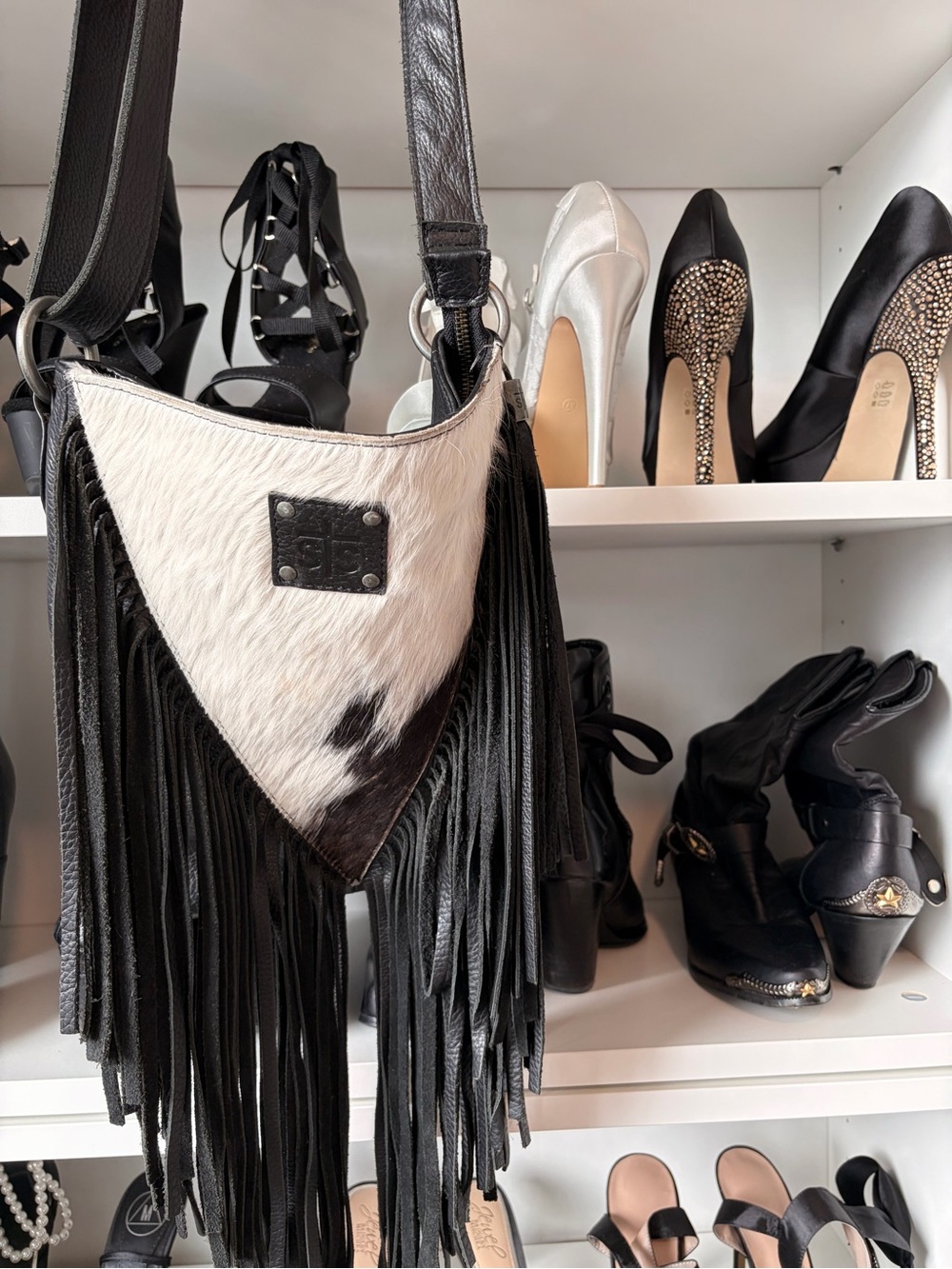 STS Ranchwear Black & White Fringe Cowhide Crossbody